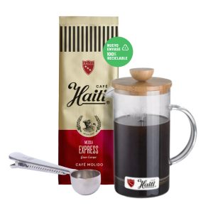 Cafetera Francesa 350 Bamboo + Café + Cuchara Café Haiti